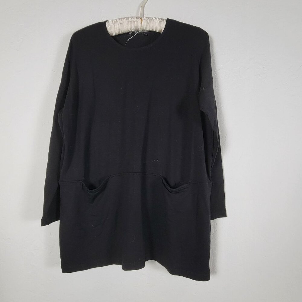 Marimekko Womens Black Long Sleeve Tunic Top With Pockets Size Small Stretch